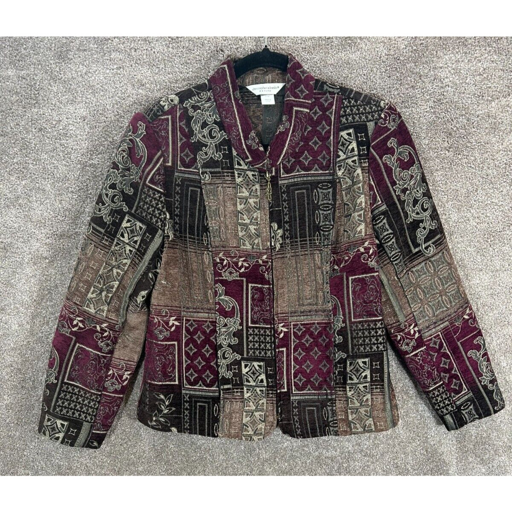 Christopher Banks Jacket Womens Medium Petite Red Paisley Embroidered Patch Work